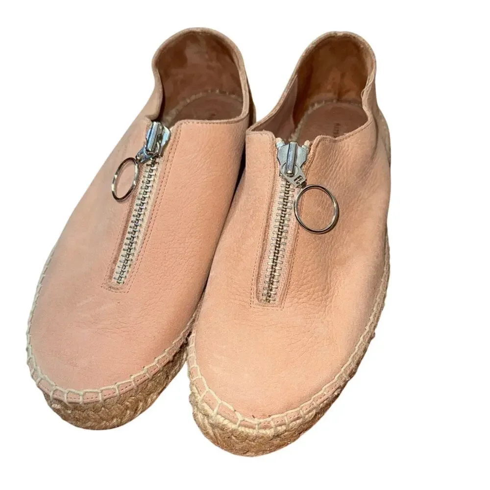 Alexander Wang Womens Devon Zip Espadrille Flats Blush Tan Leather Size 37/7
